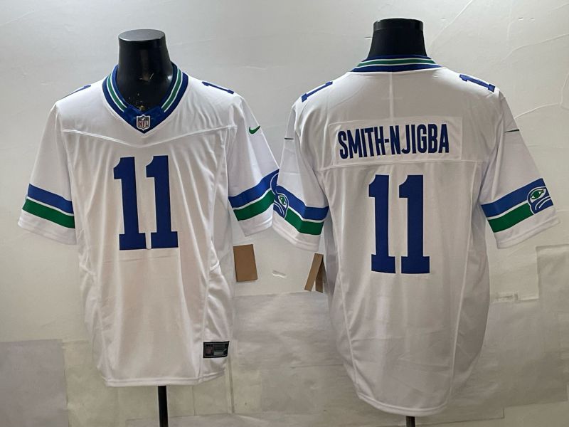 Men 2026 Seattle Seahawks #11 Smith-Njigba White 3th generation Nike Limited NFL Jersey style 01